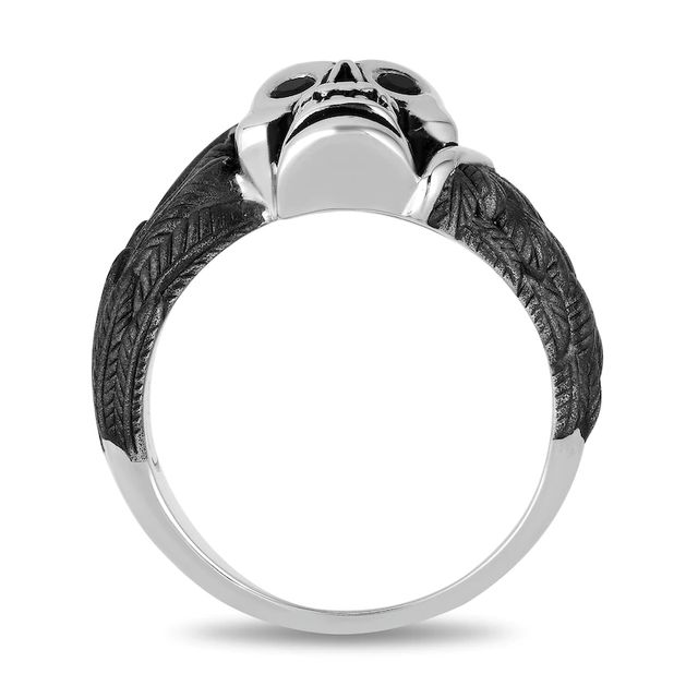 Enchanted Disney Men's 0.115 Enhanced Black Diamond Skull and Wings Ring in Two-Tone Sterling Silver - Size 10|Peoples Jewellers