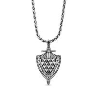 Enchanted Disney Men's 0.065 CT. Enhanced Black Diamond Oxidized Sword and Shield Pendant in Sterling Silver - 22"|Peoples Jewellers