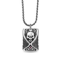 Enchanted Disney Men's Ruby and 0.115 CT. T.W. Enhanced Black Diamond Skull Dog Tag Pendant in Sterling Silver - 22"|Peoples Jewellers