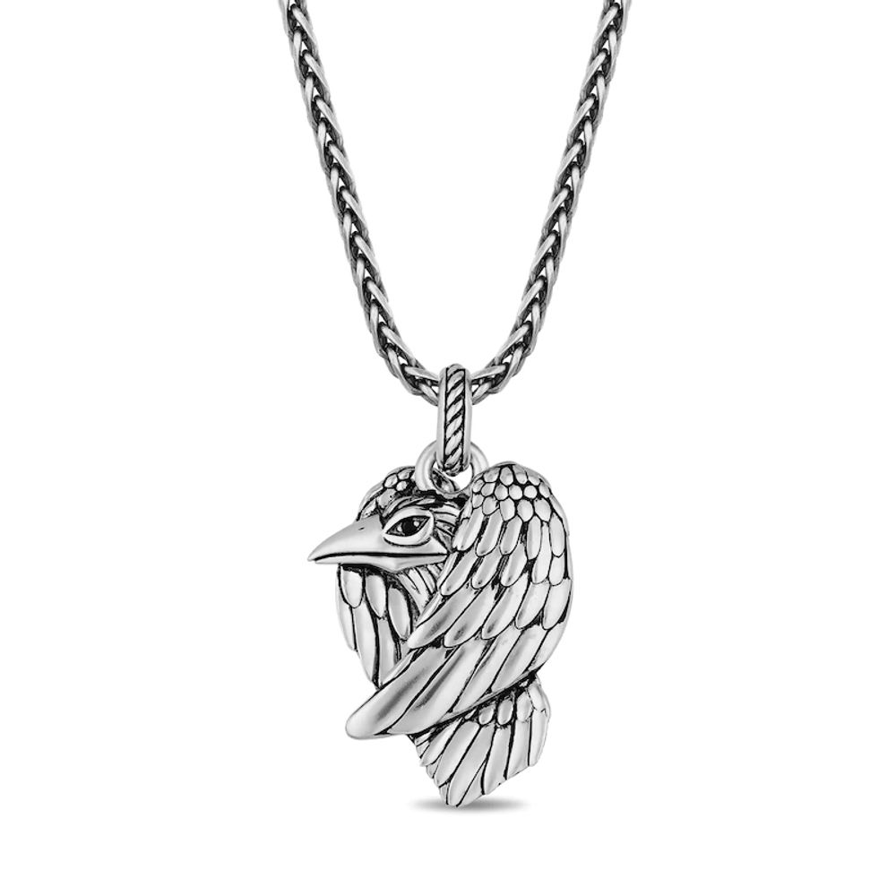 Enchanted Disney Men's Enhanced Black Diamond Accent Raven Pendant in Sterling Silver - 22"|Peoples Jewellers