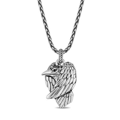 Enchanted Disney Men's Enhanced Black Diamond Accent Raven Pendant in Sterling Silver - 22"|Peoples Jewellers