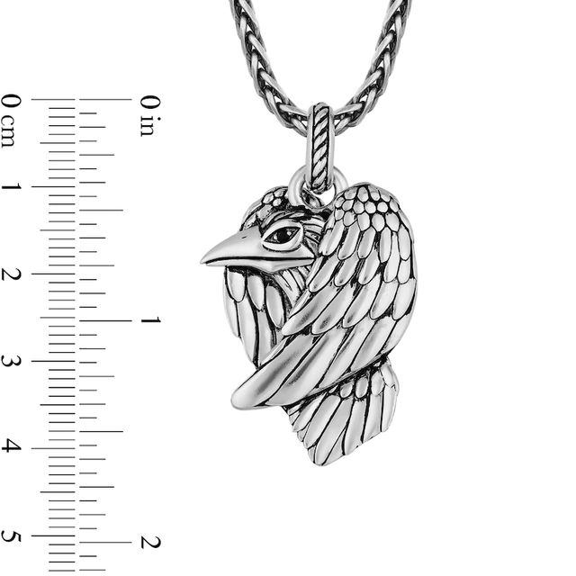 Enchanted Disney Men's Enhanced Black Diamond Accent Raven Pendant in Sterling Silver - 22"|Peoples Jewellers