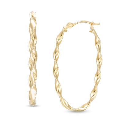 30.5mm Twisted Oval Hoop Earrings in 14K Gold|Peoples Jewellers