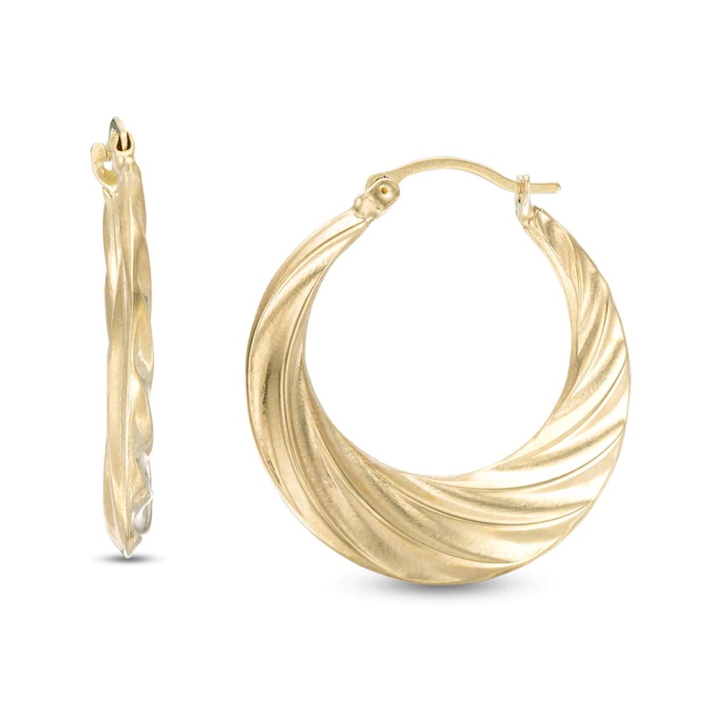 22.0mm Twisted Graduating Tube Hoop Earrings in 14K Gold|Peoples Jewellers