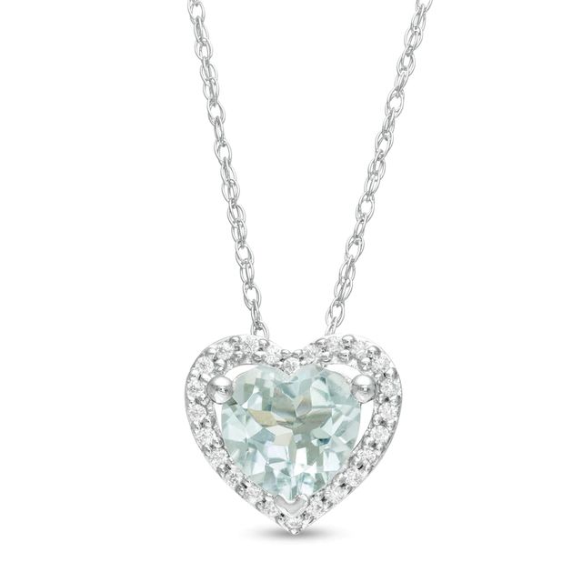 6.0mm Aquamarine and 0.07 CT. T.W. Diamond Heart Pendant in 10K White Gold|Peoples Jewellers