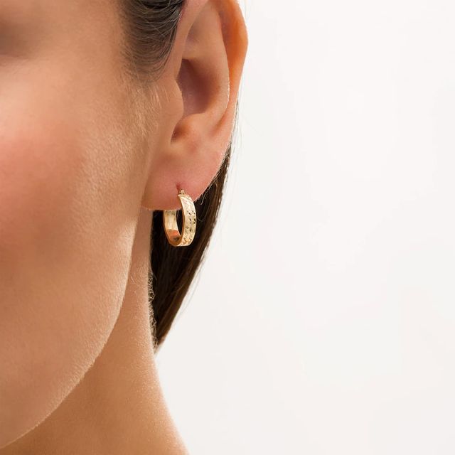 15.0mm Diamond-Cut "X" Square Tube Hoop Earrings in 14K Gold