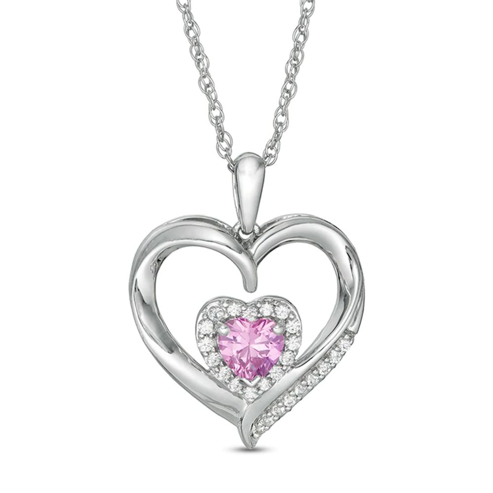 5.0mm Heart-Shaped Lab-Created White and Pink Sapphire Double Heart Pendant in Sterling Silver|Peoples Jewellers