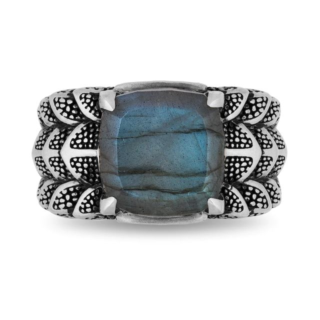 Enchanted Disney Men's 13.0mm Cushion-Cut Labradorite Oxidized Dragon Scales Ring in Sterling Silver - Size 10