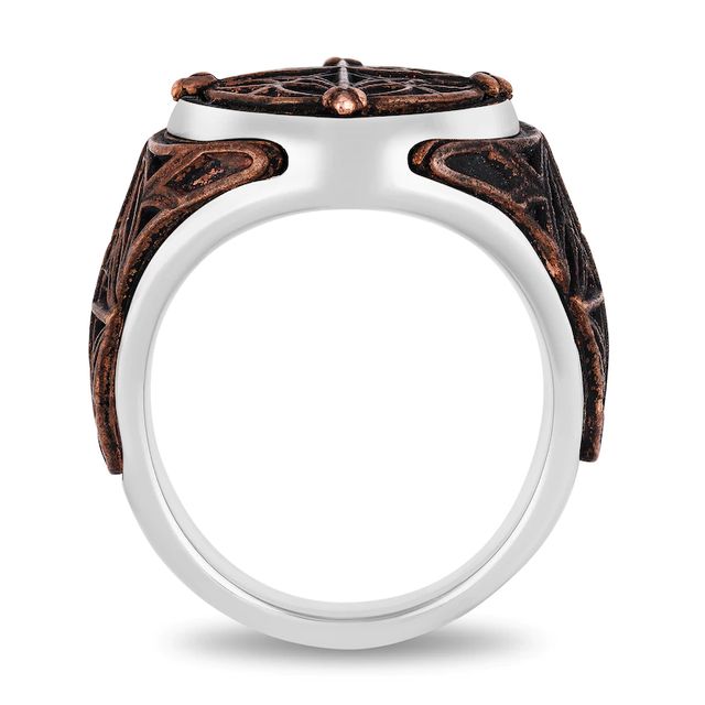 Enchanted Disney Men's Antique Copper Inlay Signet Ring in Sterling Silver - Size 10|Peoples Jewellers