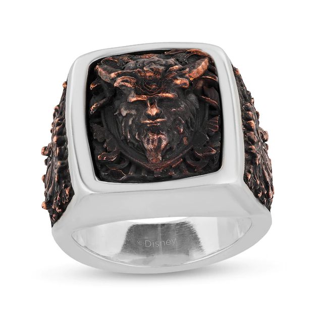 Enchanted Disney Men's Beast Square Signet with Antique Copper Inlay Ring in Sterling Silver - Size 10|Peoples Jewellers