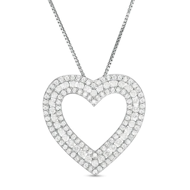 1.00 CT. T.W. Diamond Heart Outline Pendant in Sterling Silver