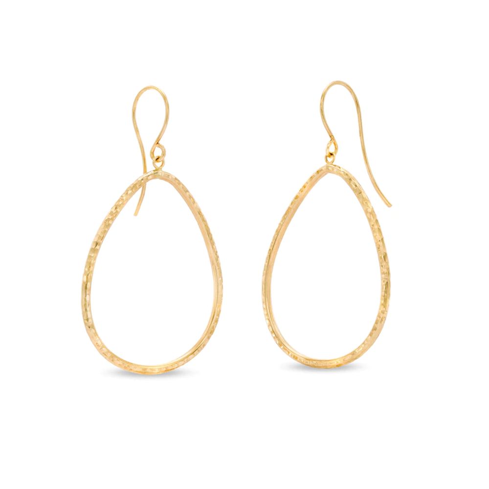 35.0 x 30.0mm Diamond-Cut Teardrop Hoop Earrings in 10K Gold