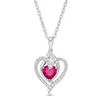 6.0mm Lab-Created Ruby and White Sapphire Ribbon Heart Pendant in Sterling Silver|Peoples Jewellers