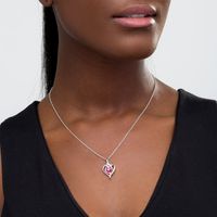 6.0mm Lab-Created Ruby and White Sapphire Ribbon Heart Pendant in Sterling Silver|Peoples Jewellers