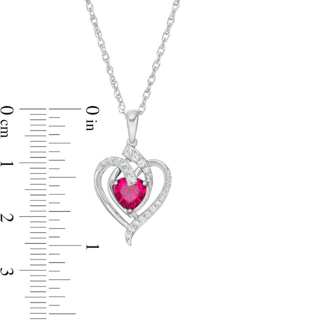 6.0mm Lab-Created Ruby and White Sapphire Ribbon Heart Pendant in Sterling Silver|Peoples Jewellers