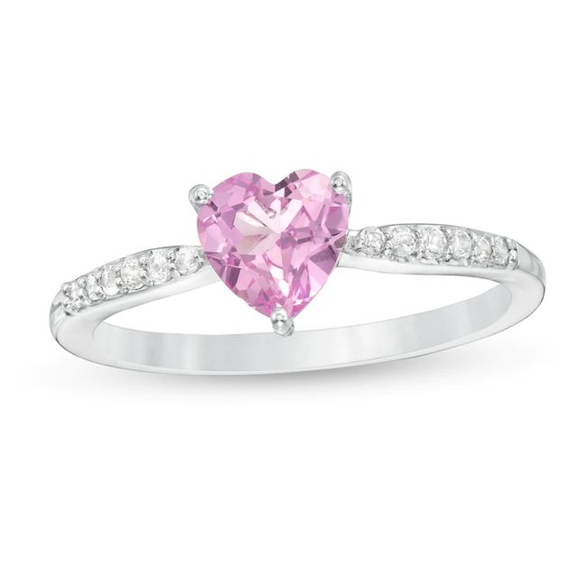 6.0mm Heart-Shaped Lab-Created Pink and White Sapphire Ring in Sterling Silver|Peoples Jewellers