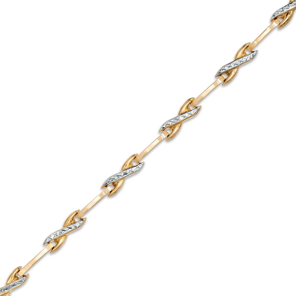 Diamond-Cut "X" Link Bracelet in 10K Two-Tone Gold - 7.25"|Peoples Jewellers