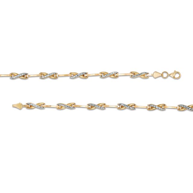 Diamond-Cut "X" Link Bracelet in 10K Two-Tone Gold - 7.25"|Peoples Jewellers