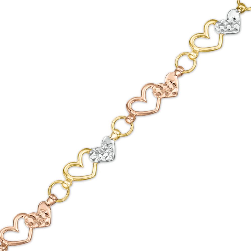 Interlocking Hearts Link Bracelet in 10K Tri-Tone Gold - 7.25"|Peoples Jewellers