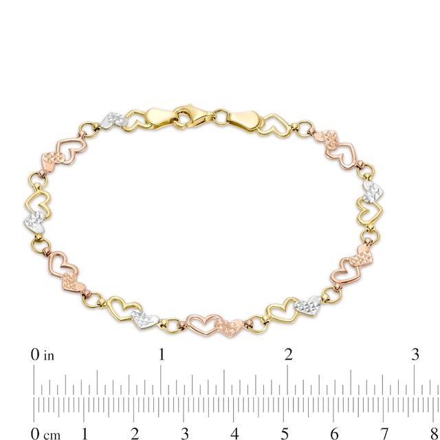 Interlocking Hearts Link Bracelet in 10K Tri-Tone Gold - 7.25"