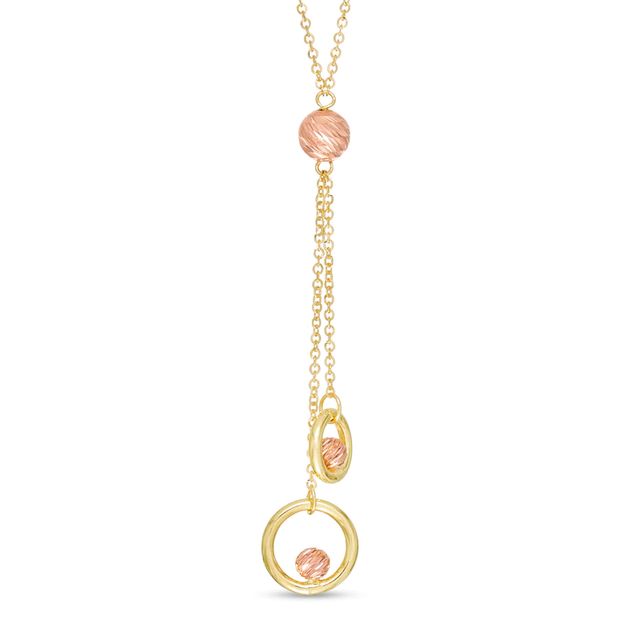 Double Circle and Bead Drop Necklace in 14K Two-Tone Gold - 17"