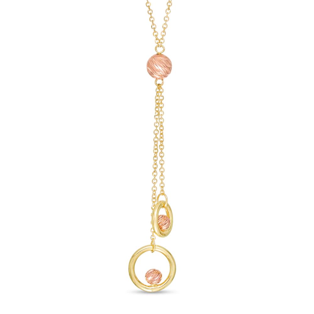 Double Circle and Bead Drop Necklace in 14K Two-Tone Gold - 17"|Peoples Jewellers