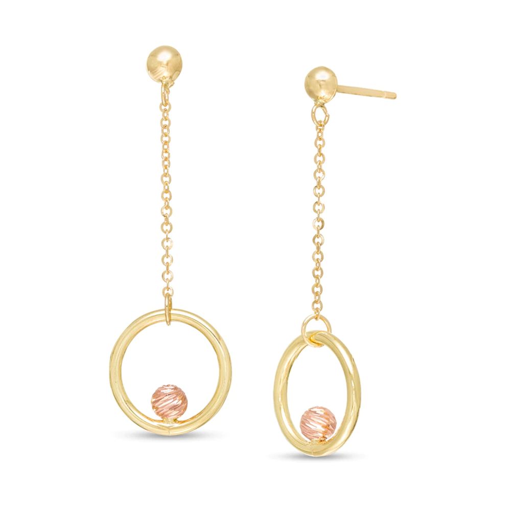 Circle and Bead Dangle Drop Earrings in 14K Two-Tone Gold|Peoples Jewellers