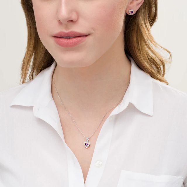 Amethyst and Lab-Created White Sapphire Heart Pendant and Stud Earrings Set in Sterling Silver and 14K Rose Gold Plate|Peoples Jewellers