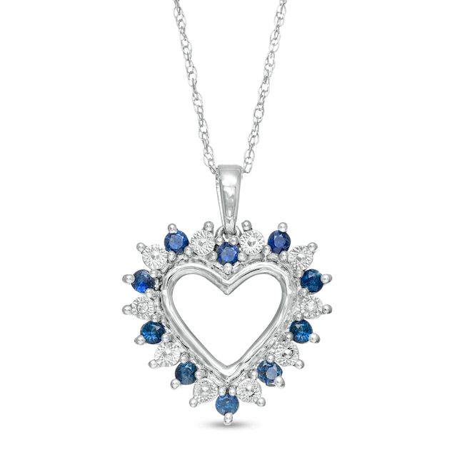 Blue Sapphire and Diamond Accent Shadow Heart Pendant in 10K White Gold|Peoples Jewellers