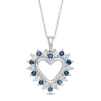 Blue Sapphire and Diamond Accent Shadow Heart Pendant in 10K White Gold|Peoples Jewellers