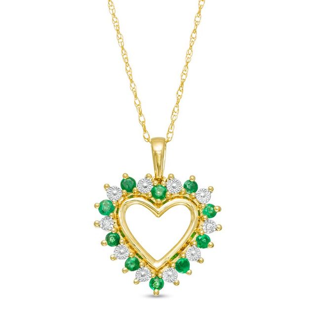 Emerald and Diamond Accent Shadow Heart Pendant in 10K Gold