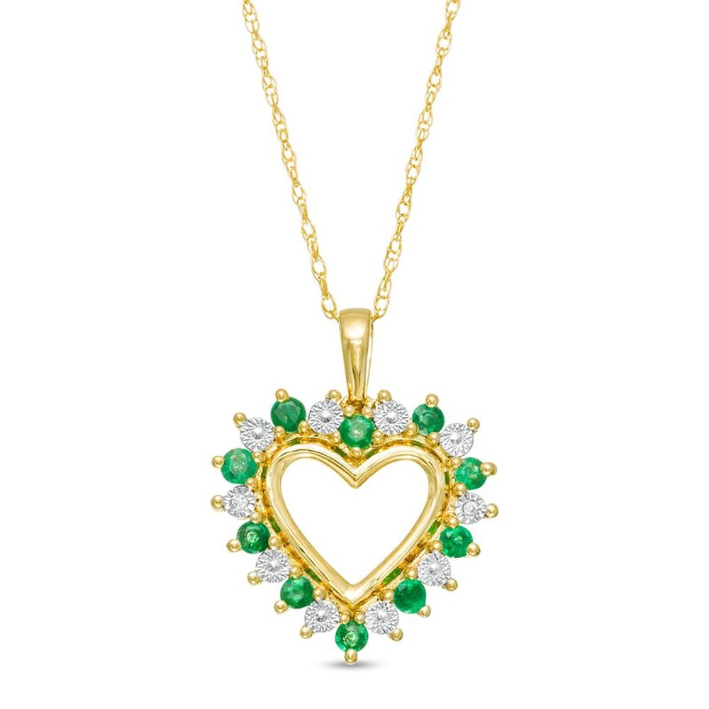 Emerald and Diamond Accent Shadow Heart Pendant in 10K Gold|Peoples Jewellers