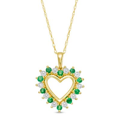 Emerald and Diamond Accent Shadow Heart Pendant in 10K Gold|Peoples Jewellers