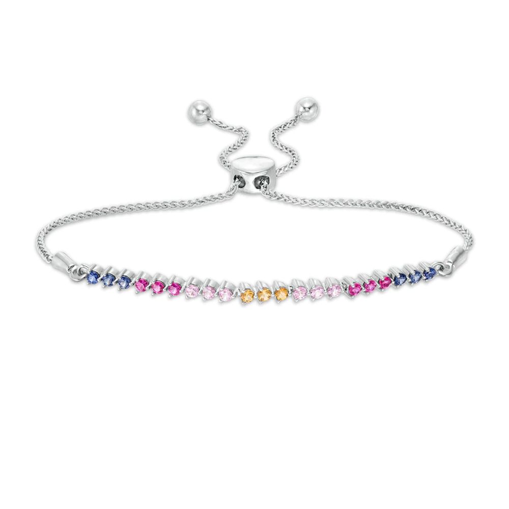 Lab-Created Multi-Colour Sapphire Bolo Bracelet in Sterling Silver - 9.5"|Peoples Jewellers