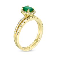 Oval Emerald and 0.33 CT. T.W. Diamond Frame Bridal Set in 14K Gold|Peoples Jewellers