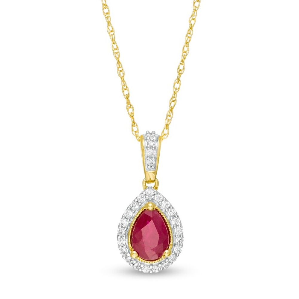 Pear-Shaped Ruby and 0.08 CT. T.W. Diamond Frame Pendant in 10K Gold|Peoples Jewellers