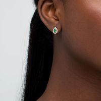 Pear-Shaped Emerald and 0.07 CT. T.W. Diamond Frame Vintage-Style Stud Earrings in 10K Gold|Peoples Jewellers