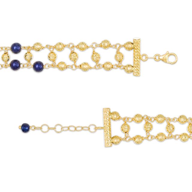 Navy Blue Enamel and Diamond-Cut Bead Bracelet in 14K Gold - 7.75"|Peoples Jewellers