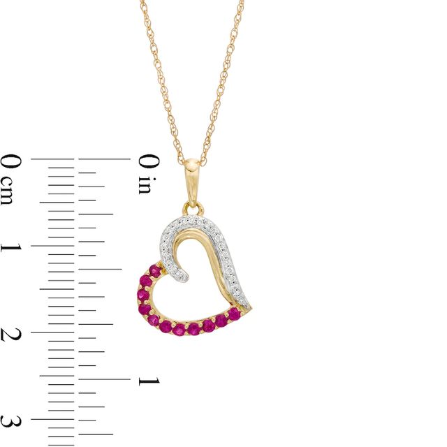Ruby and 0.065 CT. T.W. Diamond Tilted Heart Pendant in 10K Gold|Peoples Jewellers