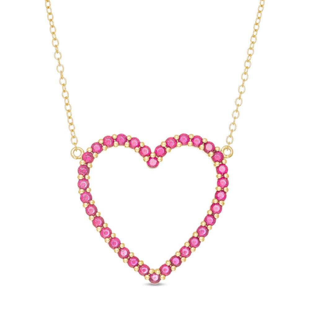 Lab-Created Ruby Heart Outline Necklace in Sterling Silver with 14K Gold Plate|Peoples Jewellers