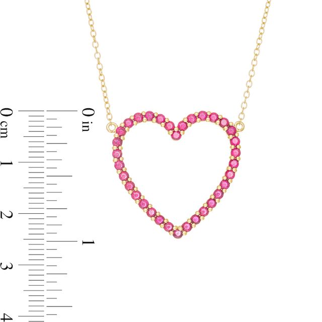 Lab-Created Ruby Heart Outline Necklace in Sterling Silver with 14K Gold Plate