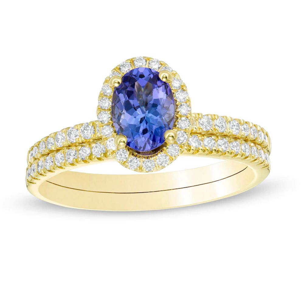 Oval Tanzanite and 0.33 CT. T.W. Diamond Frame Bridal Set in 14K Gold|Peoples Jewellers