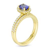 Oval Tanzanite and 0.33 CT. T.W. Diamond Frame Bridal Set in 14K Gold|Peoples Jewellers