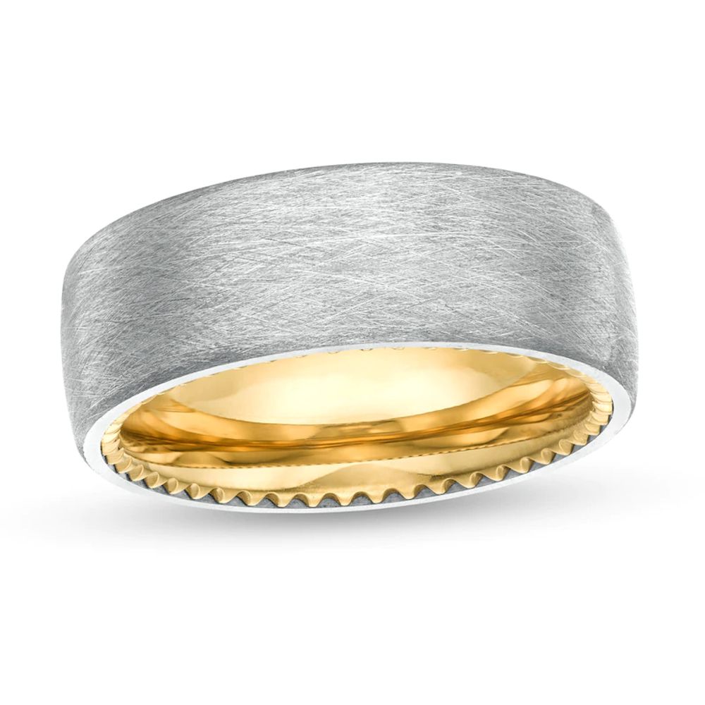 Men's 8.0mm Brushed Gear Comfort-Fit Wedding Band in Two-Tone Tantalum - Size 10|Peoples Jewellers