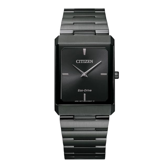 Men's Citizen Eco-Drive® Stiletto Black IP Tank Watch with Rectangular Dial (Model: AR3107-57E)|Peoples Jewellers