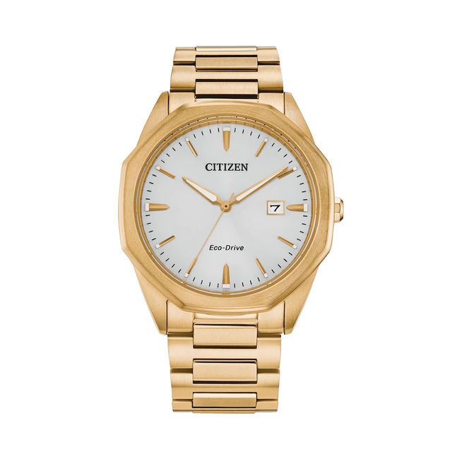 Men's Citizen Eco-Drive® Corso Gold-Tone Watch with Silver-Tone Dial (Model: BM7492-57A)|Peoples Jewellers