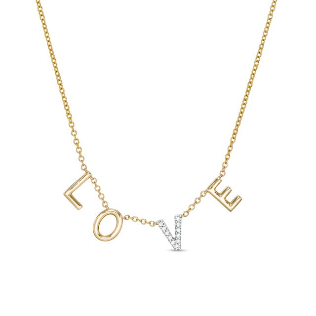 Vera Wang Love Collection 0.04 CT. T.W. Diamond "LOVE" Station Necklace in 10K Gold - 19"|Peoples Jewellers