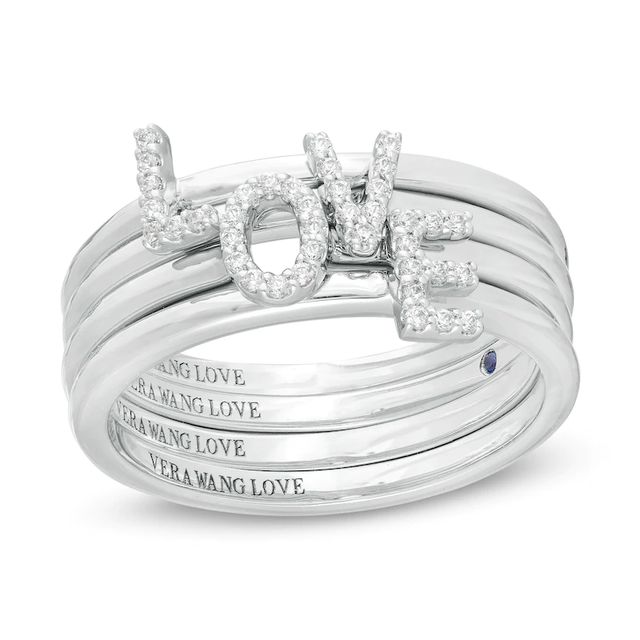 Vera Wang Love Collection 0.085 CT. T.W. Diamond "LOVE" Four Piece Stackable Band Set in Sterling Silver|Peoples Jewellers