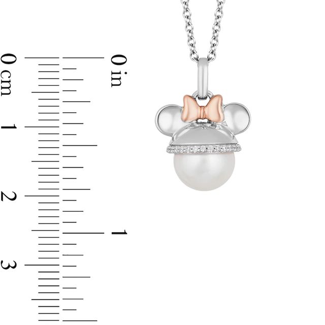 Mickey Mouse & Minnie Mouse 9.0mm Freshwater Cultured Pearl and 0.085 CT. T.W. Diamond Pendant in Sterling Silver-19"|Peoples Jewellers