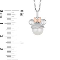 Mickey Mouse & Minnie Mouse 9.0mm Freshwater Cultured Pearl and 0.085 CT. T.W. Diamond Pendant in Sterling Silver-19"|Peoples Jewellers